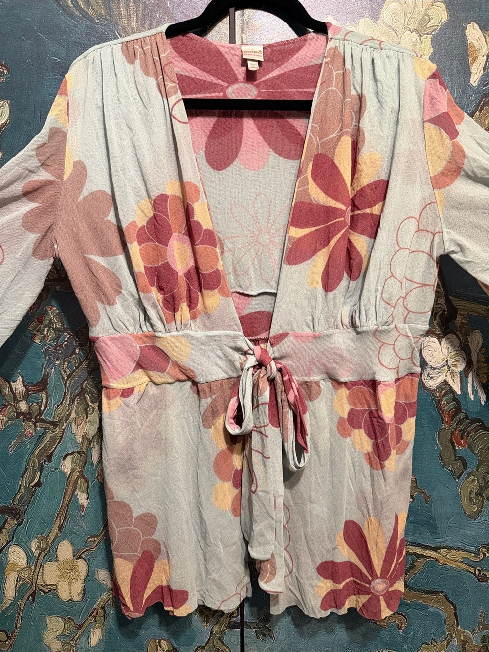 Sweet Pea Pink and Yellow Floral Tie-Front Tunic